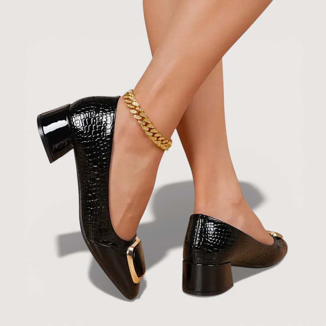 Livana | Escarpins croco à talon bloc