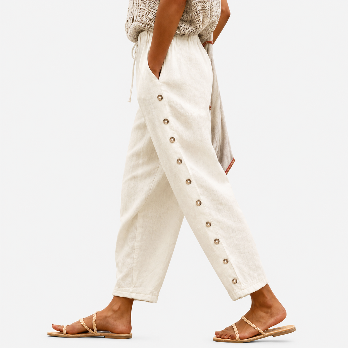 Pantaloni a Bottoni Dune di Sabbia