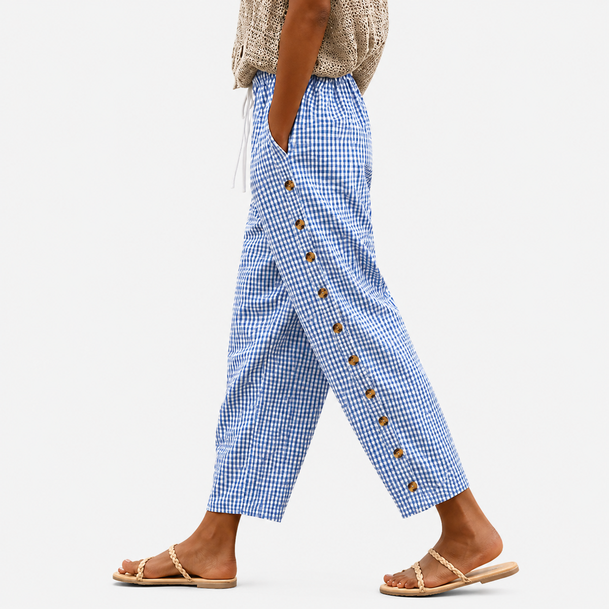 Pantaloni a Bottoni a Righe Ocean