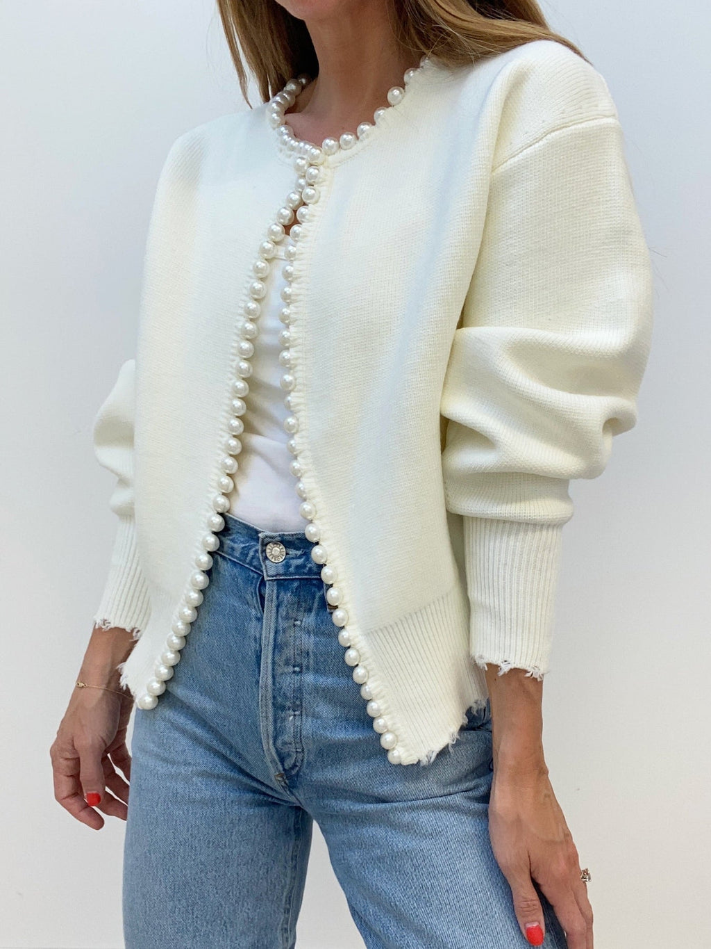 Cardigan elegante Amaraine adornato di perle