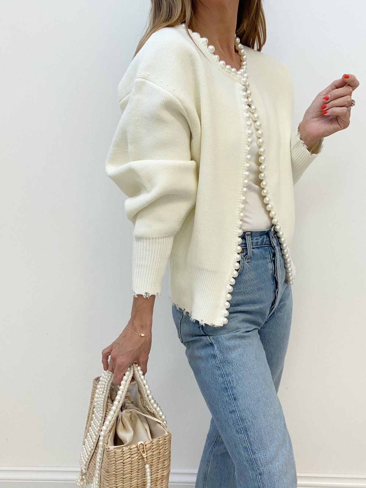 Cardigan elegante Amaraine adornato di perle
