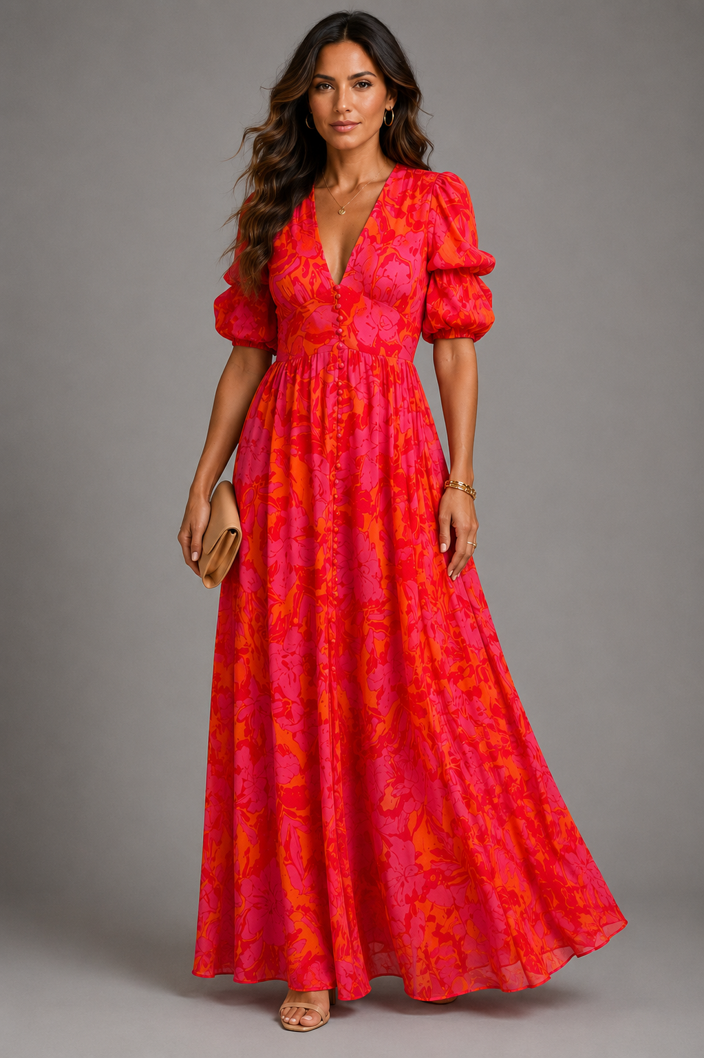 Olympe | Vestito Fluido in Rosa e Arancione