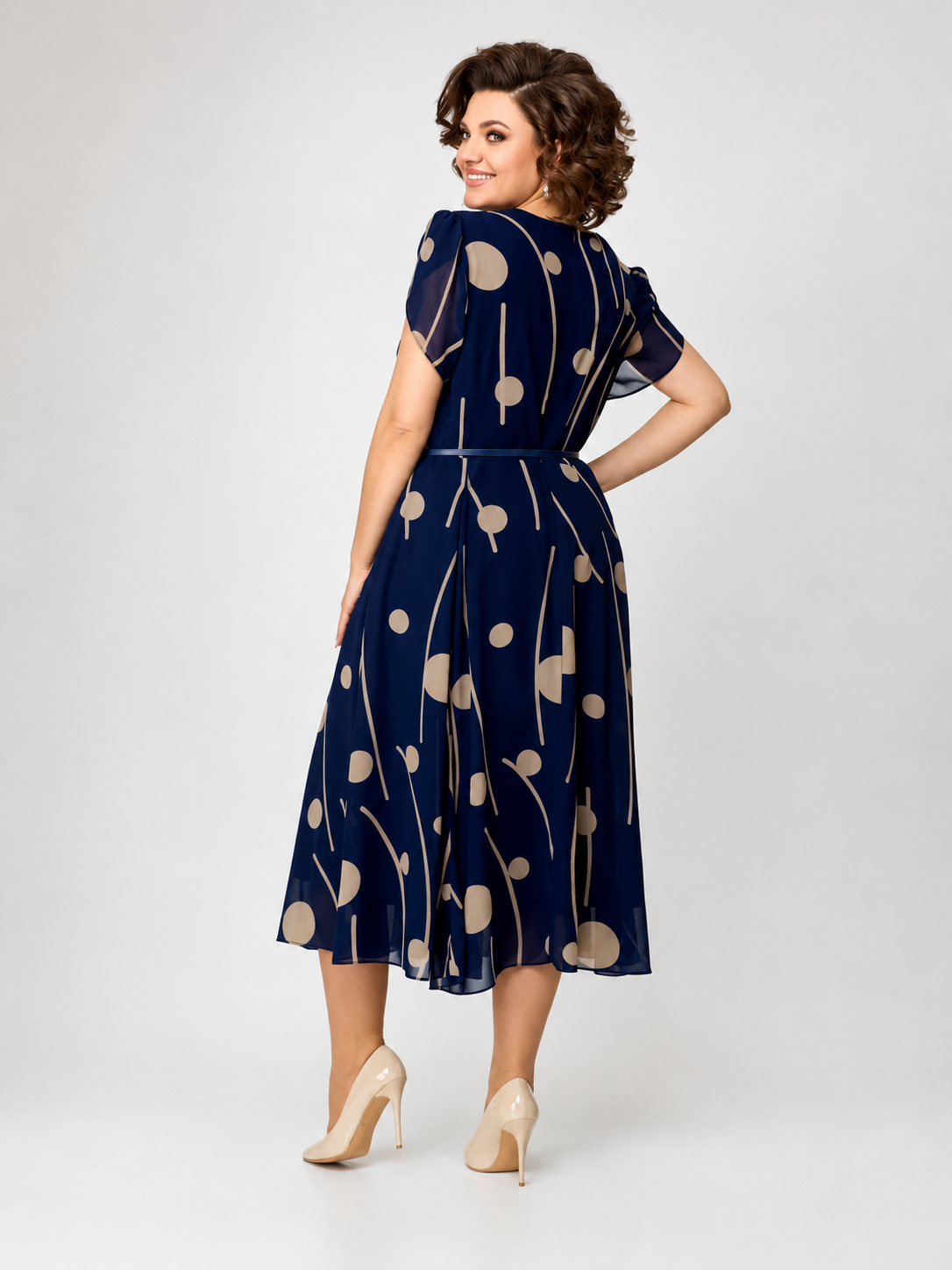 Ilara | Abito Midi in Chiffon a Pois Blu Navy