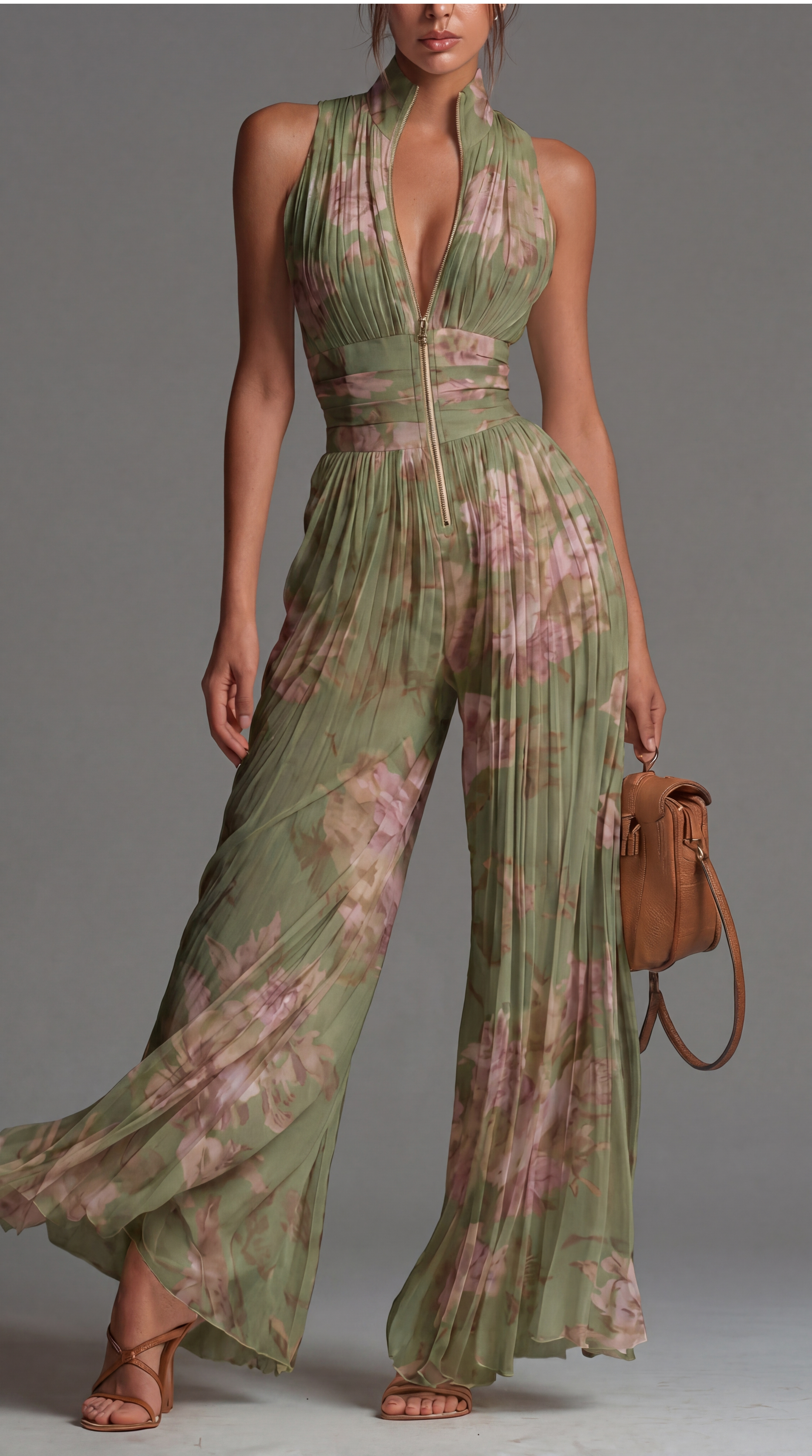 Viola | Tuta in chiffon floreale plissé dal fascino romantico e mediterraneoV