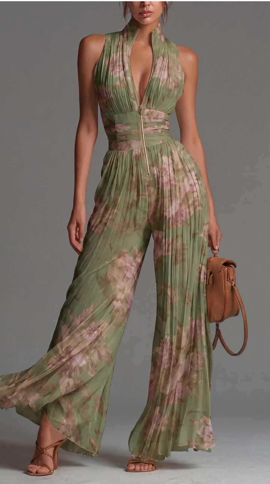 Viola | Tuta in chiffon floreale plissé dal fascino romantico e mediterraneoV