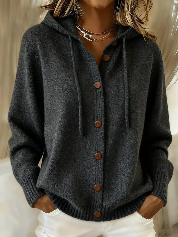 Laura | Cardigan con Cappuccio e Bottoni Frontali