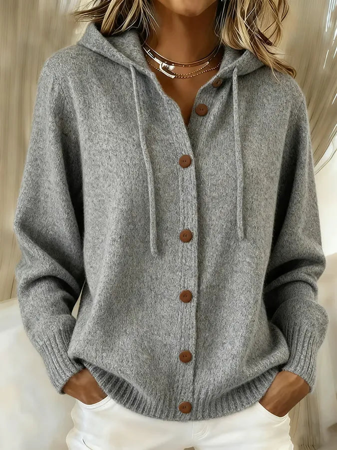 Laura | Cardigan con Cappuccio e Bottoni Frontali