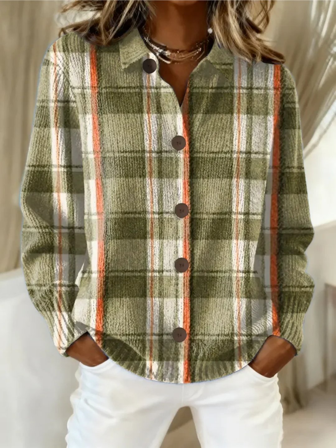 Lashawn | Cardigan a Bottoni a Quadri Oliva