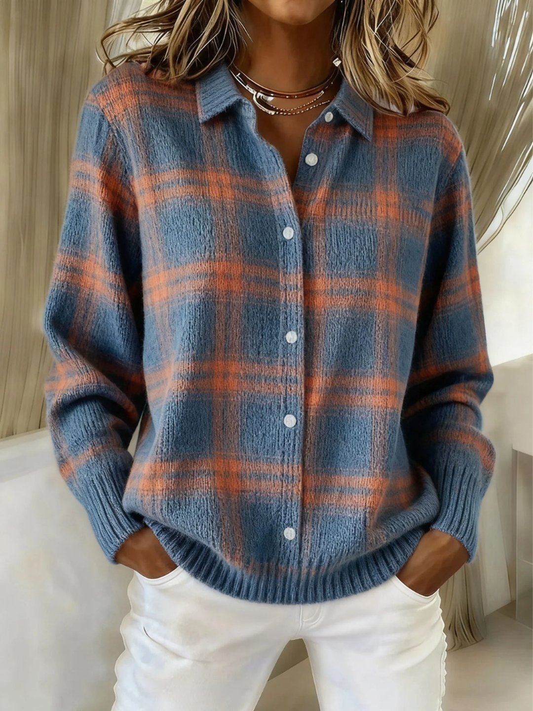 Meagan | Cardigan a Quadri Blu Caldo