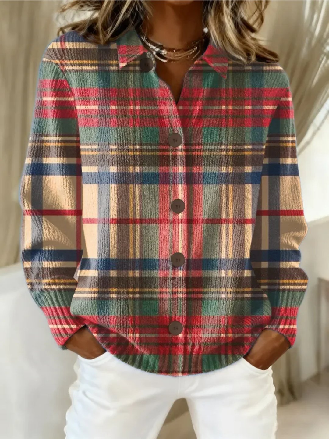 Kristie | Cardigan a Bottoni a Quadri Multicolor