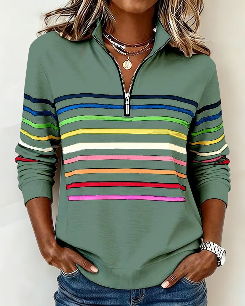 Diane | Pullover Relaxed a Righe con Zip a Quarto