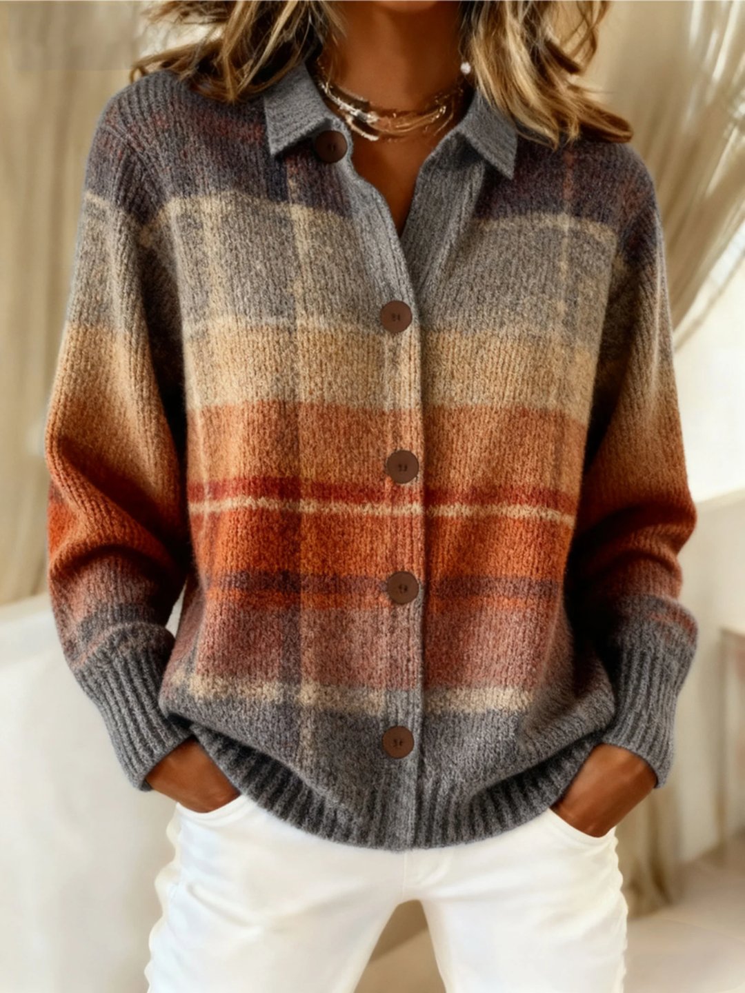 Selma | Cardigan a Quadri Ombre Autunnale