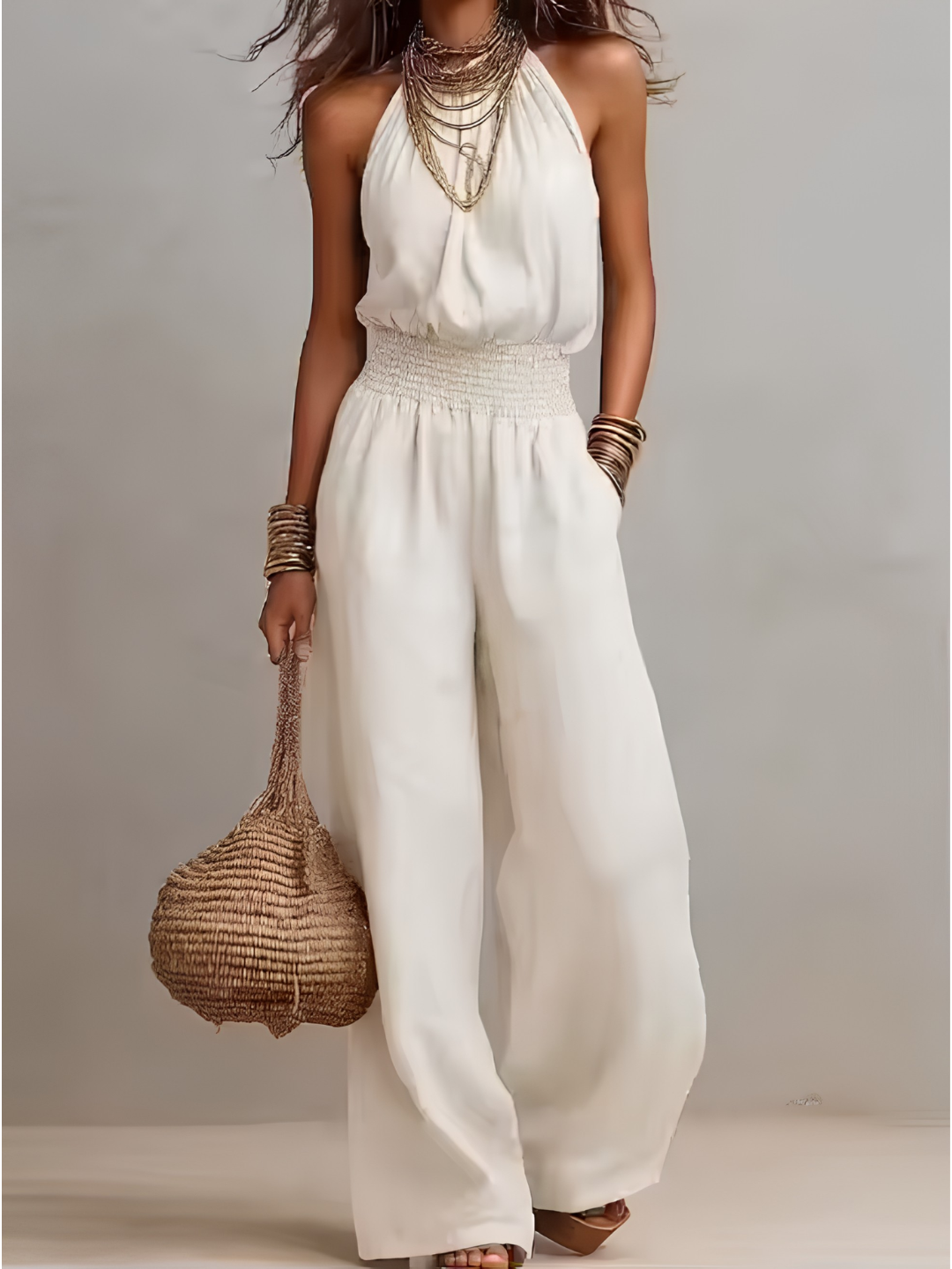 Federica | Tuta con Collo Halter e Pantalone Ampio