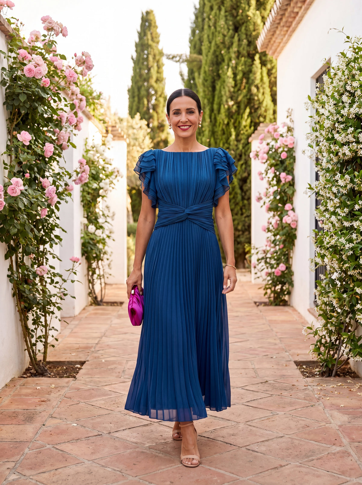 Seraphina | Elegante Vestito Maxi Plissettato con Vita Annodata