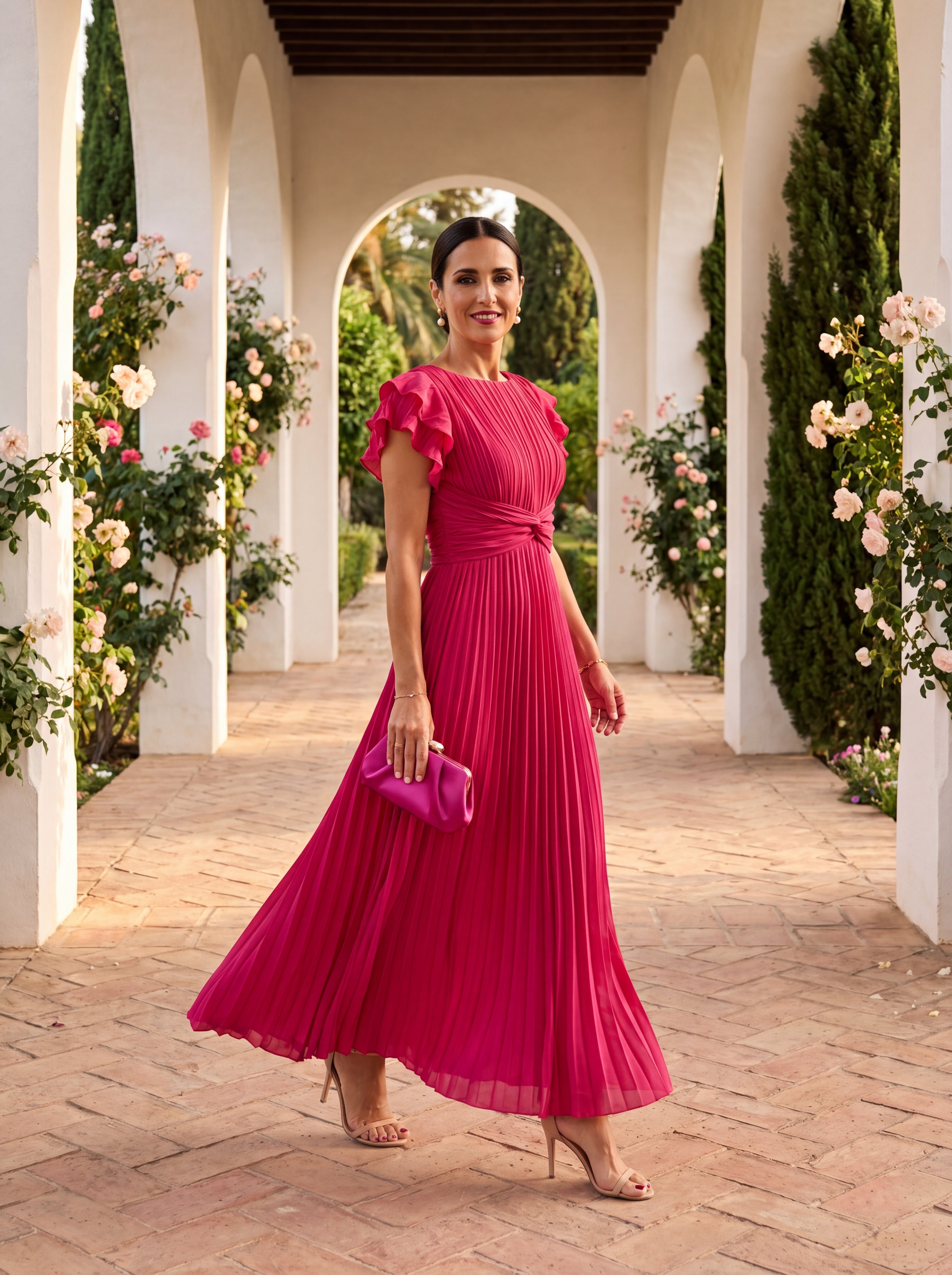 Seraphina | Elegante Vestito Maxi Plissettato con Vita Annodata