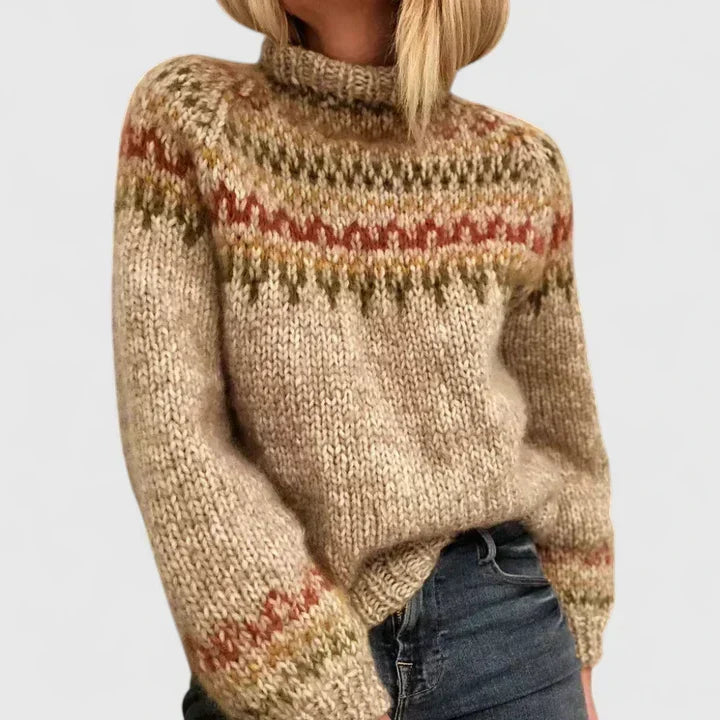 Carys | Maglione a Collo Alto con Motivo Nordico