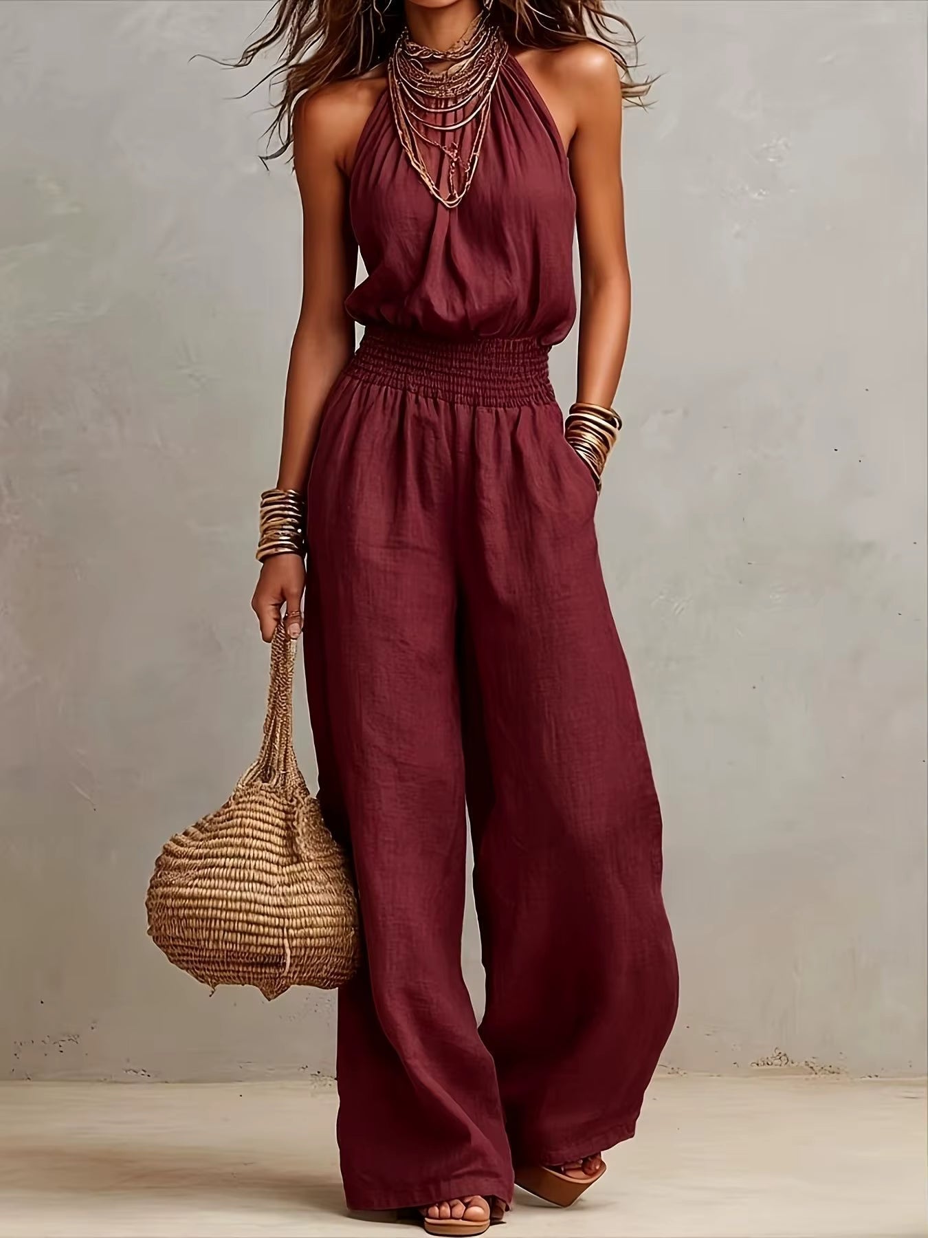 Federica | Tuta con Collo Halter e Pantalone Ampio
