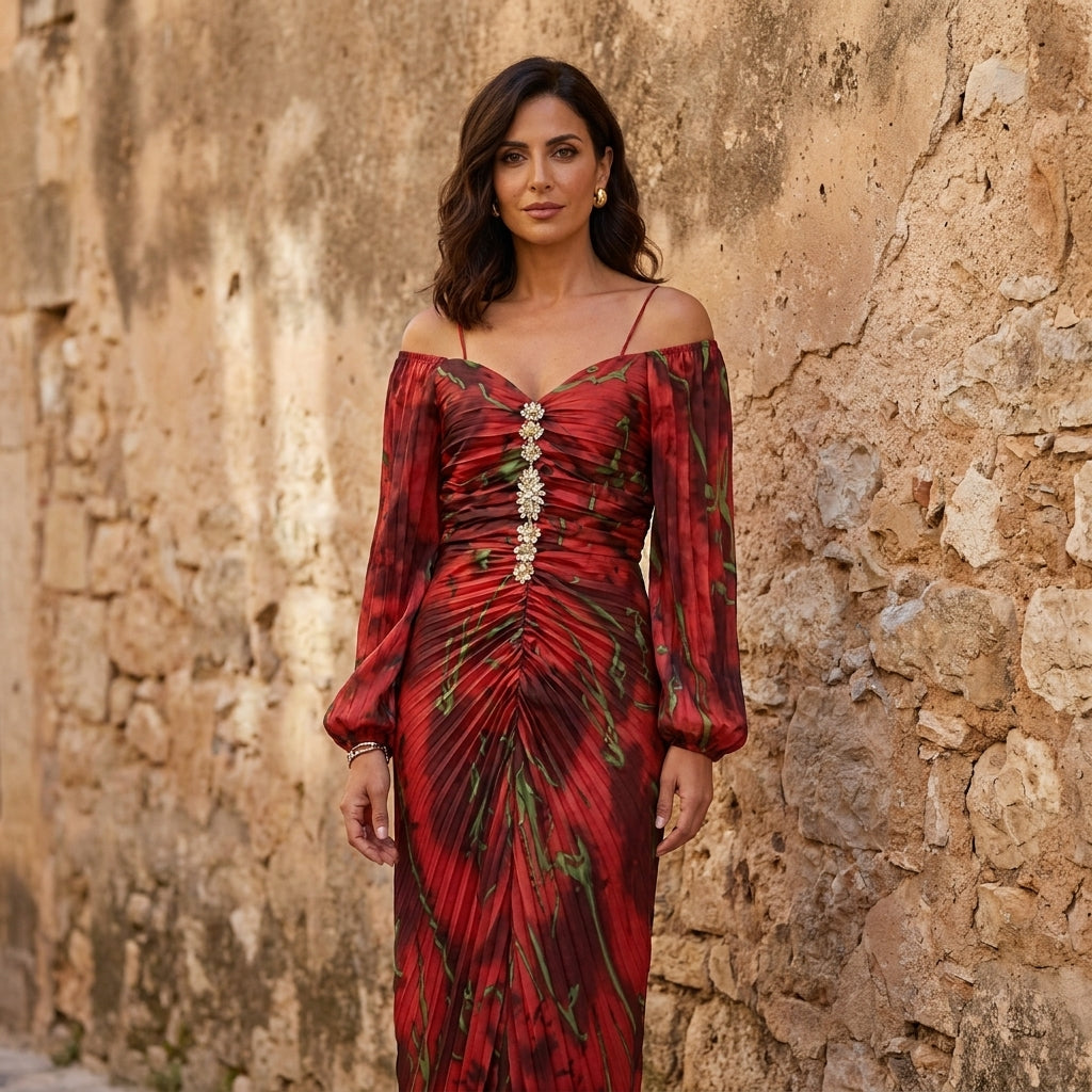 Gregoria™ | Vestito Lungo Floreale con Scollatura Profonda
