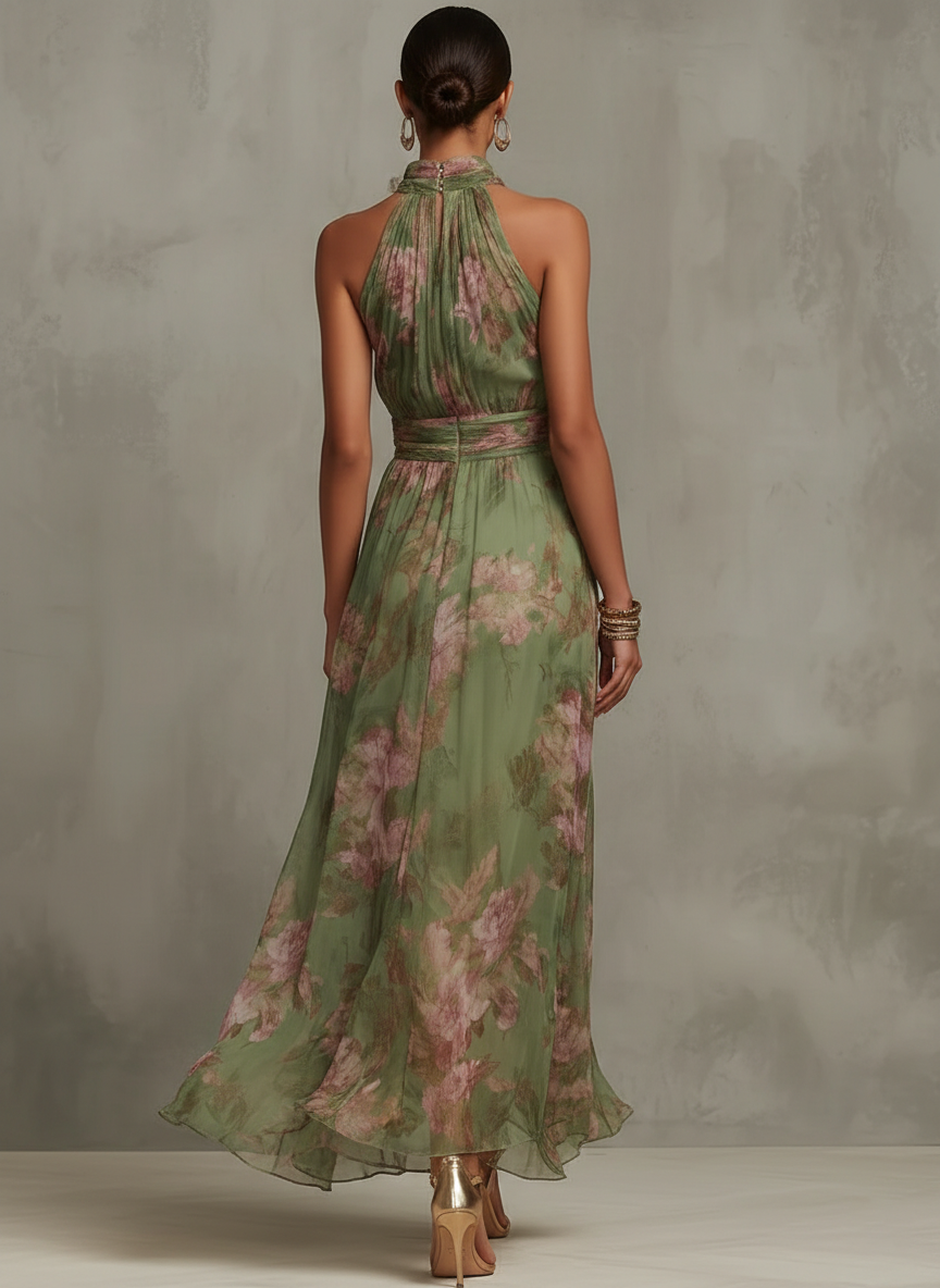 Lidia | Abito Maxi Halter Floreale Elegante