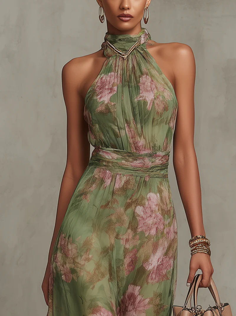 Lidia | Abito Maxi Halter Floreale Elegante