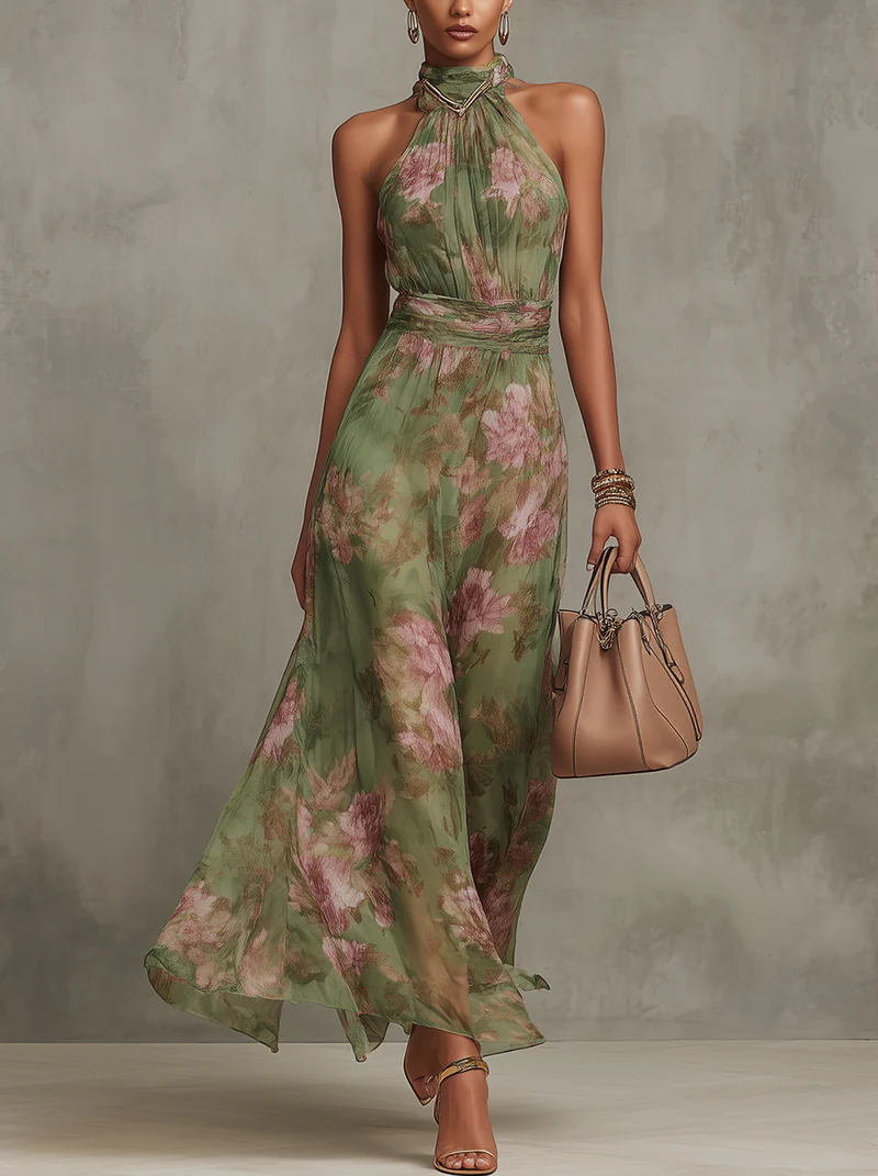 Lidia | Abito Maxi Halter Floreale Elegante