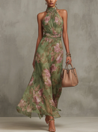 Lidia | Abito Maxi Halter Floreale Elegante