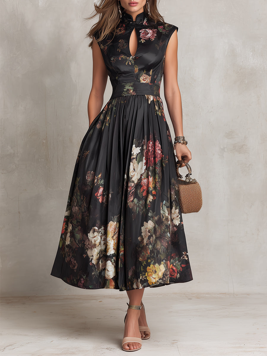 Serena | Abito Midi Satinato Plissettato Floreale