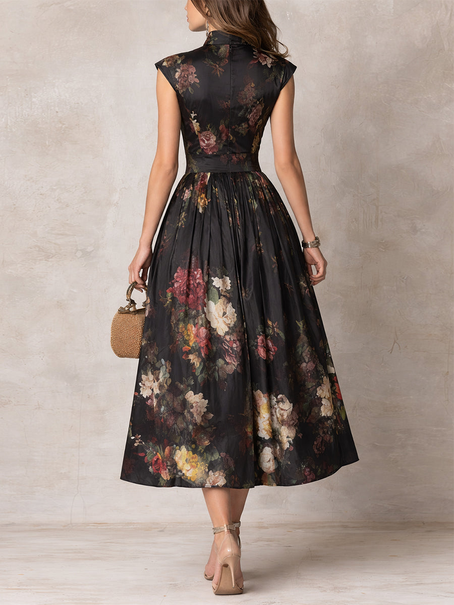 Serena | Abito Midi Satinato Plissettato Floreale