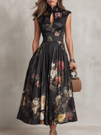 Serena | Abito Midi Satinato Plissettato Floreale