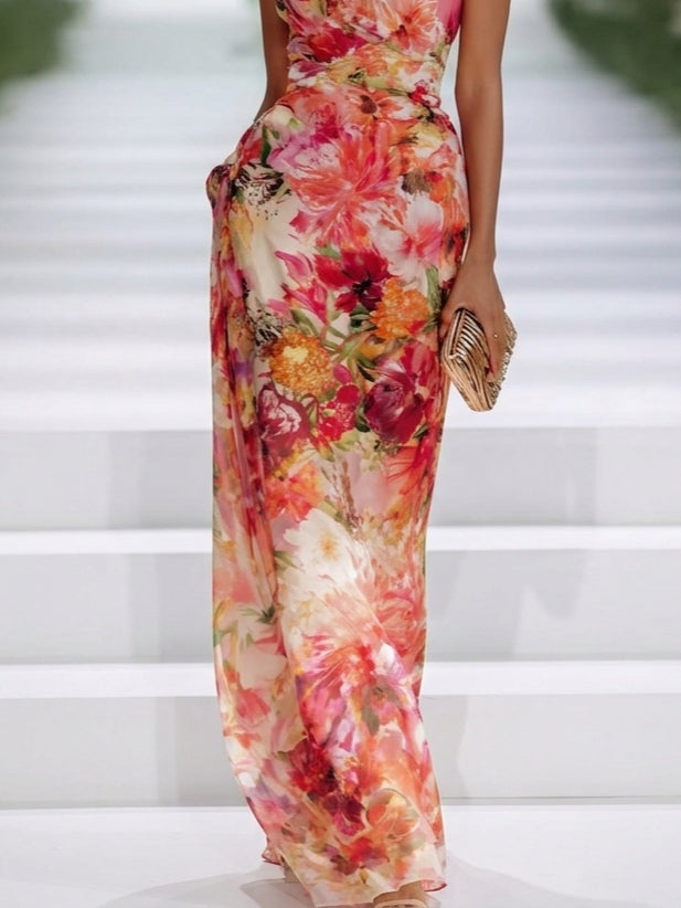 Daniela | Abito Lungo Rosso a Fiori