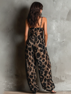 Zaira | Tuta leopardata con scollo a V, spalline sottili e nodo in vita