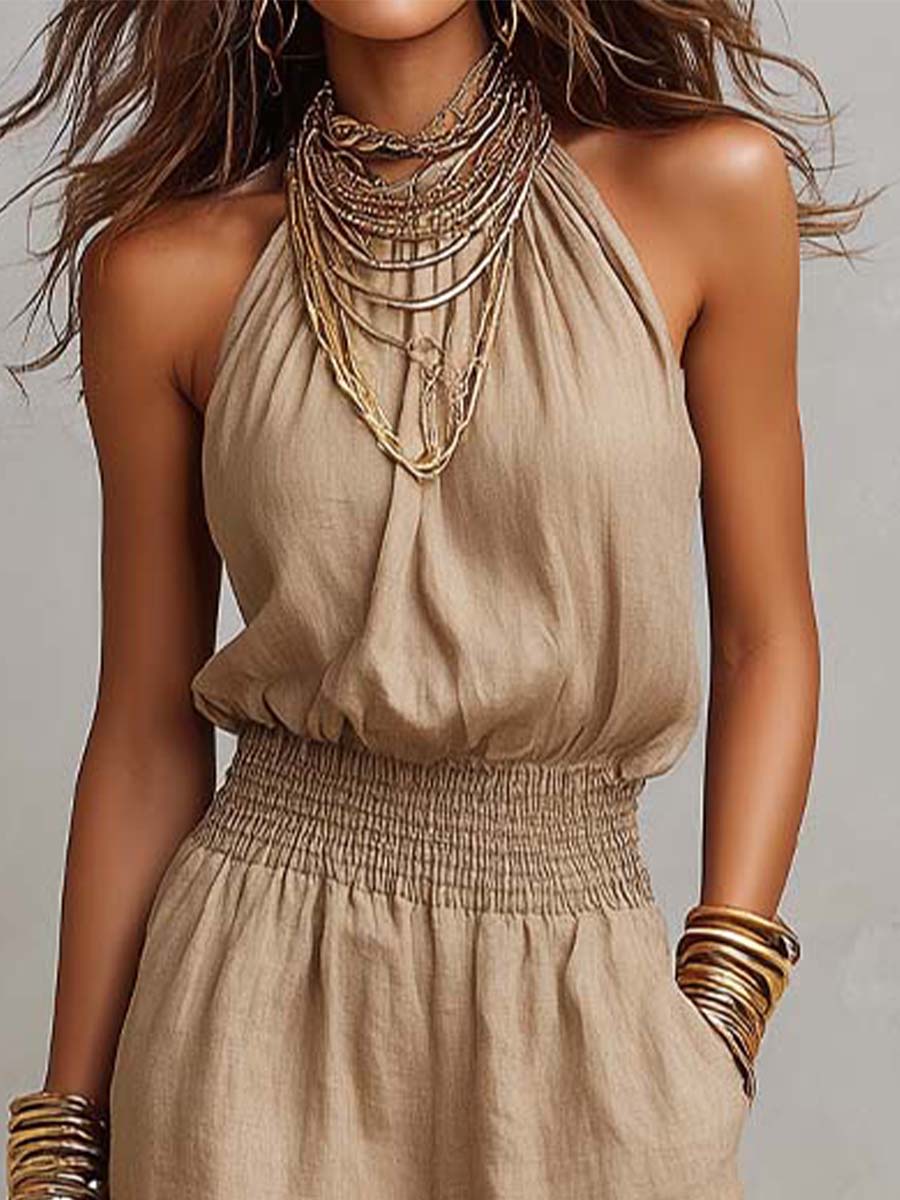 Federica | Tuta con Collo Halter e Pantalone Ampio