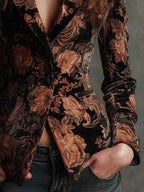Bertille | Blazer Tailleur con Stampa Floreale in Nero e Bronzo