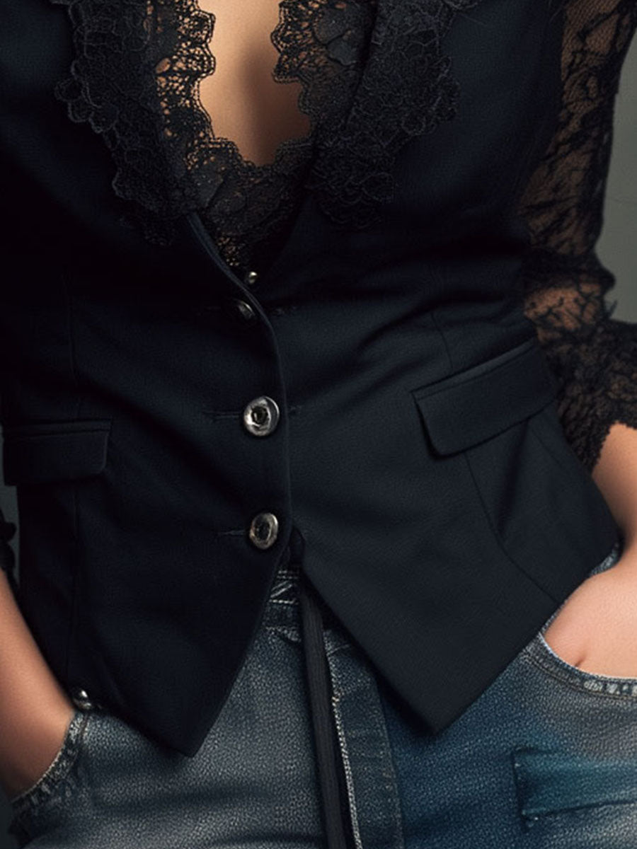 Noémie | Giacca Blazer Nera con Maniche Semi-Trasparenti