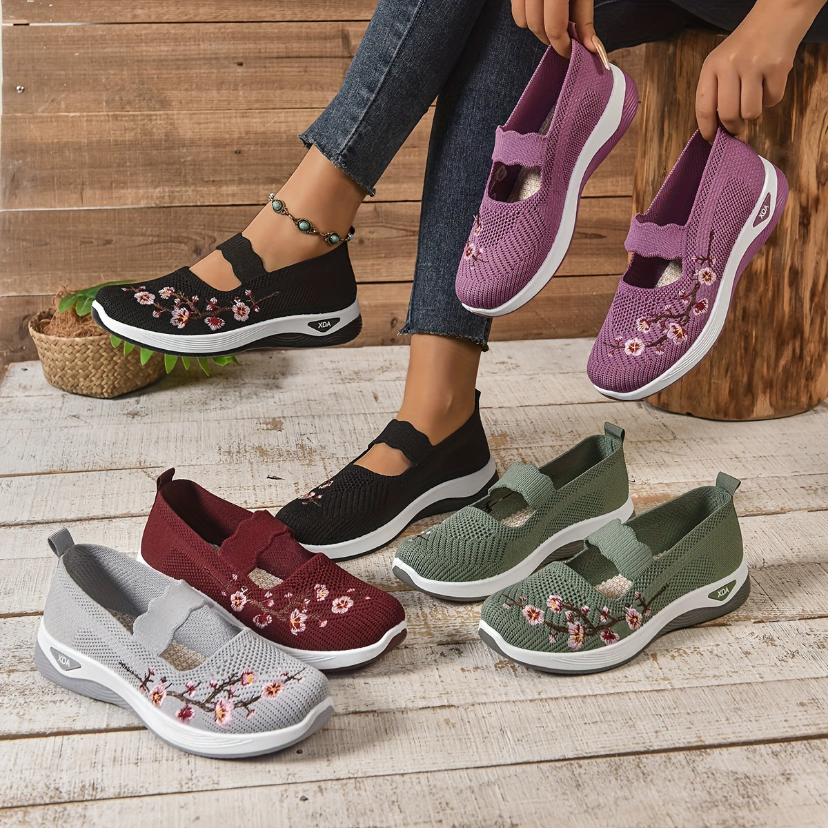 Aurore | Baskets en maille avec broderie florale