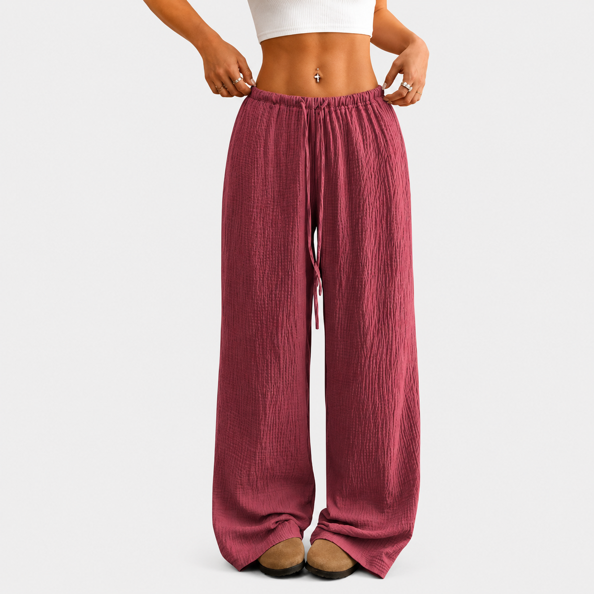 Pantaloni Fluidi Relaxed in Legno di Rosa