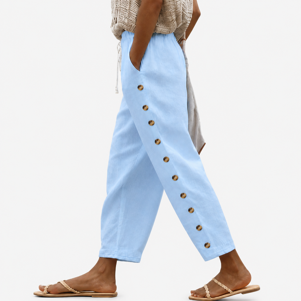 Pantaloni Dettaglio Bottone Costiera