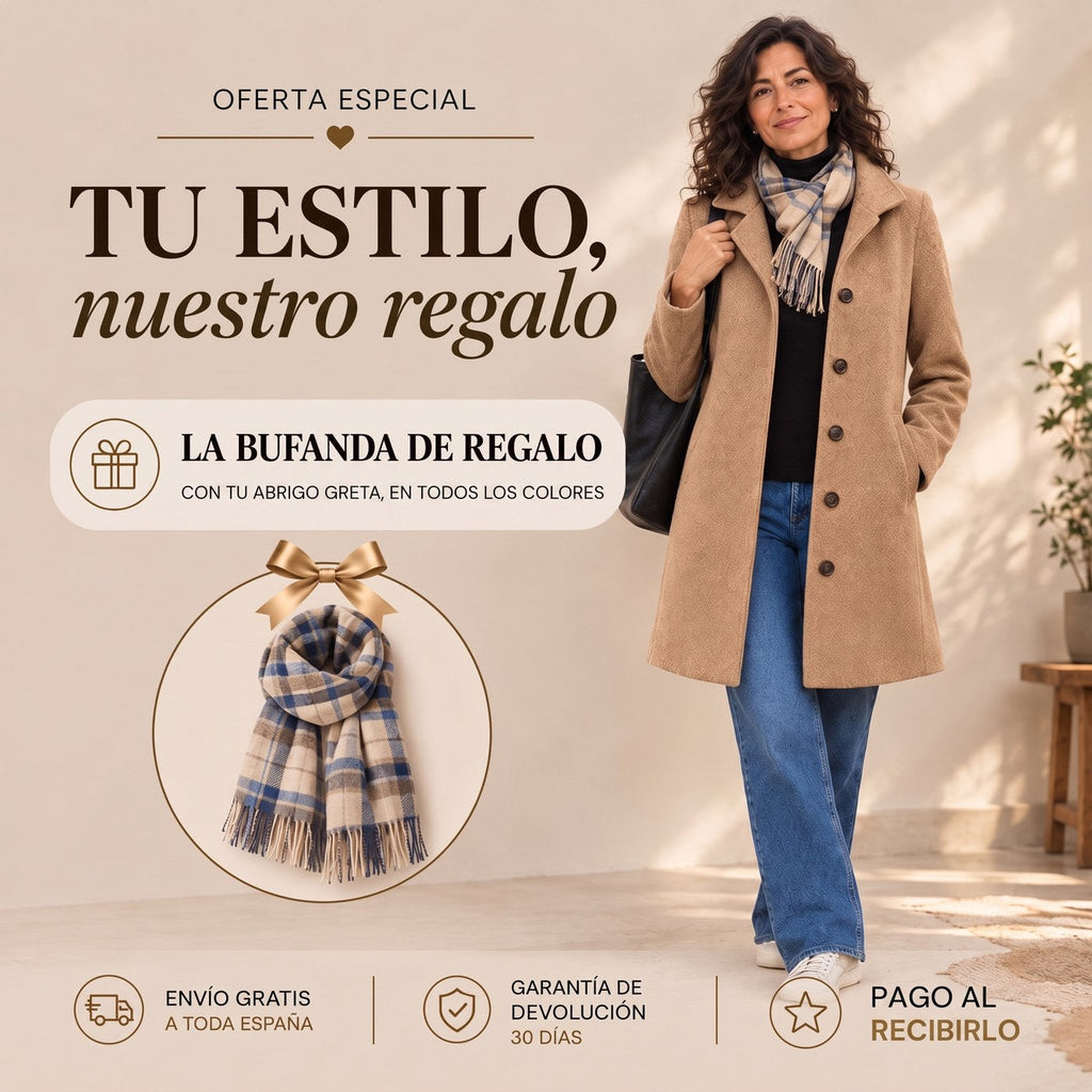 Greta · Cappotto di panno con sciarpa in regalo