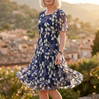 Fiorenza | Abito Midi Floreale Blu Navy Elegante