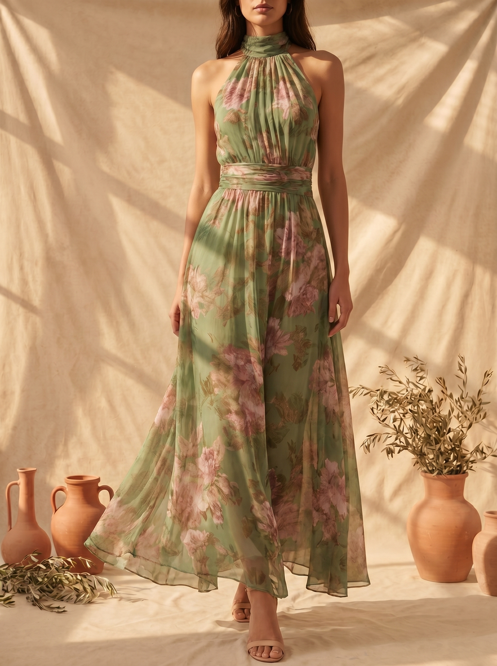 Lidia | Abito Maxi Halter Floreale Elegante