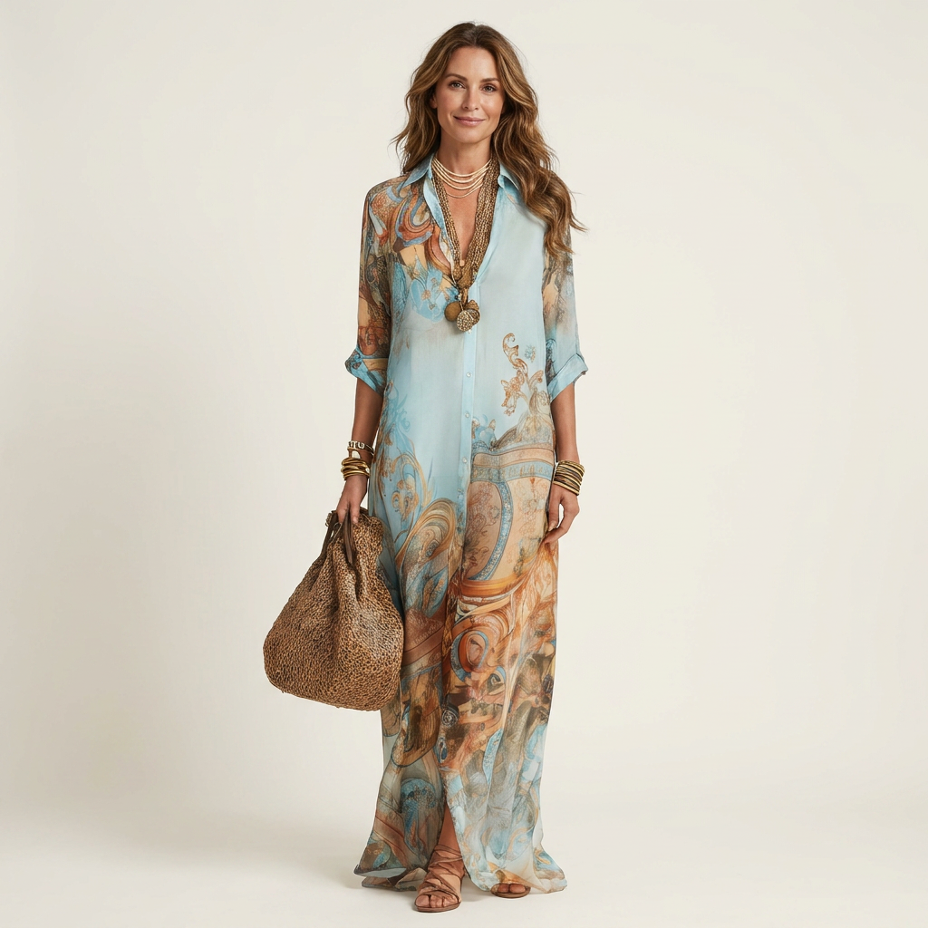 AliceLeon™ | Vestito Camicia Maxi in Seta