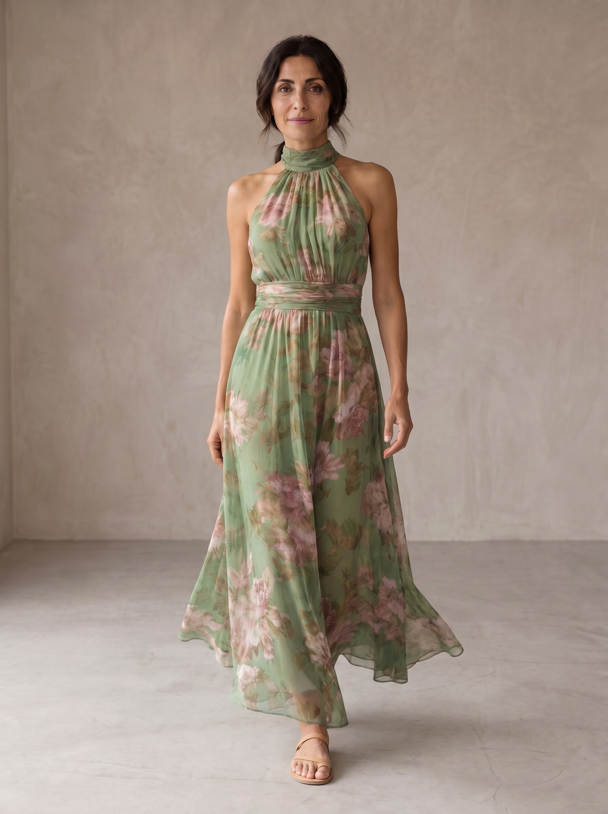 Lidia | Abito Maxi Halter Floreale Elegante