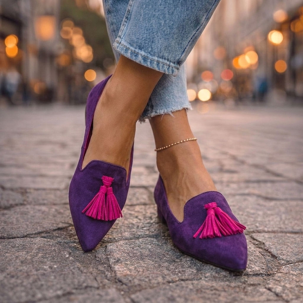 Alessia | Ballerine a Punta in Suede con Nappine