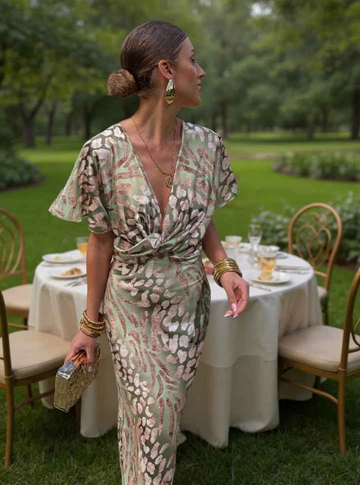 Higinia™ | Abito Midi Stampato in Toni Rame