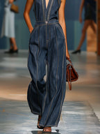 Silvana | Tuta Denim Senza Maniche Gamba Larga