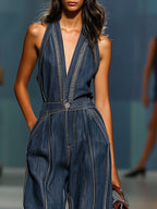 Silvana | Tuta Denim Senza Maniche Gamba Larga