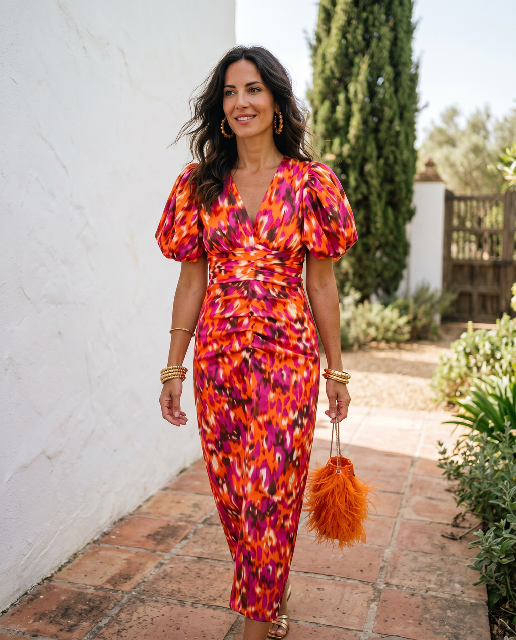 Carla™ | Vestito Midi Floreale con Maniche Puff