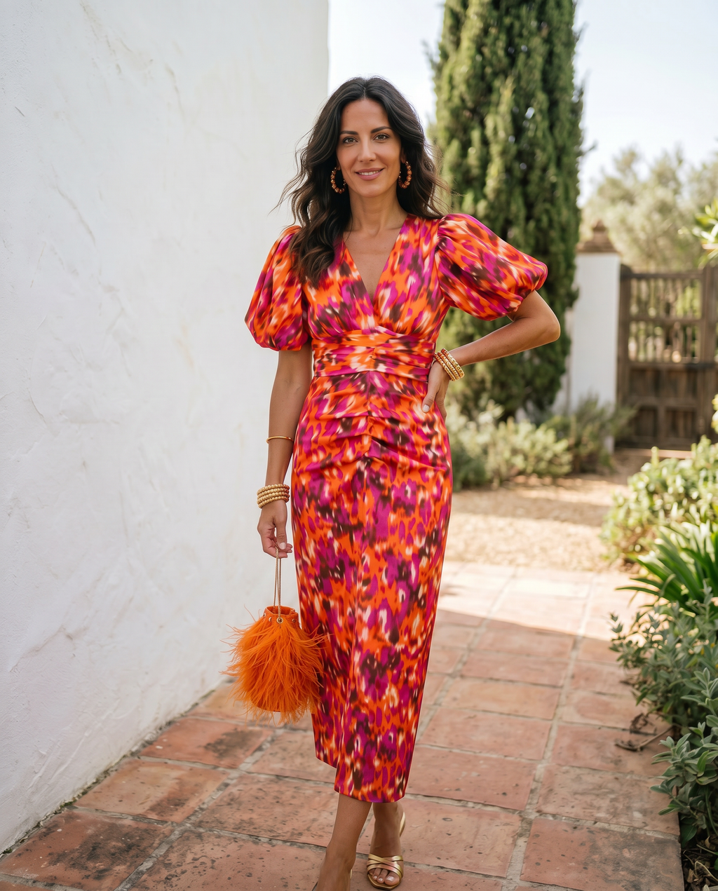 Carla™ | Vestito Midi Floreale con Maniche Puff