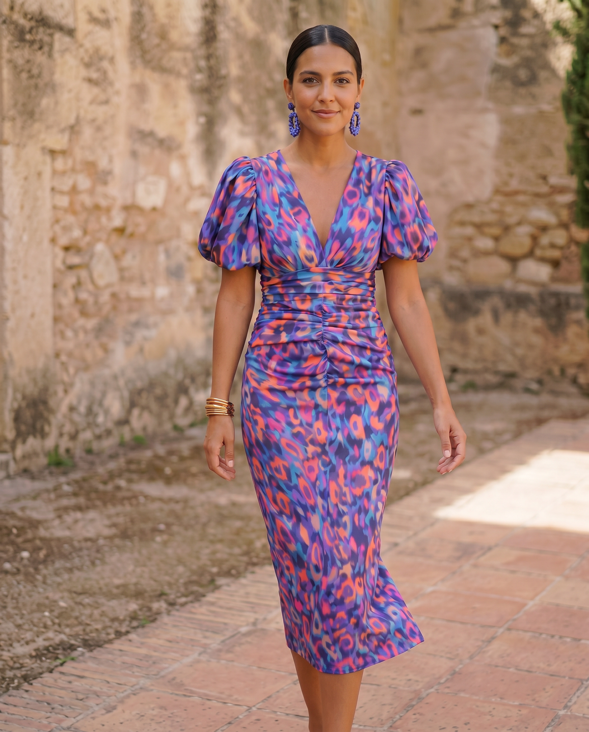 Carla™ | Vestito Midi Floreale con Maniche Puff