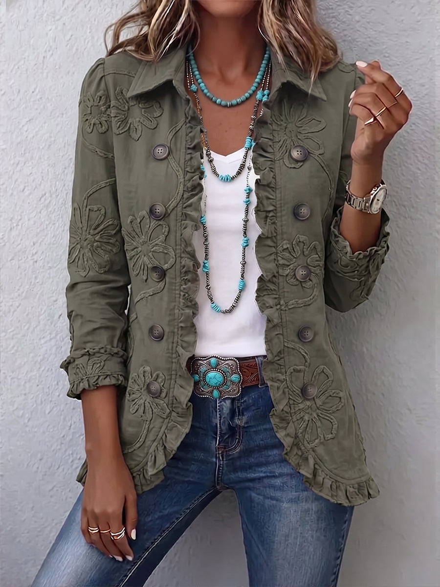 Faustine | Giacca Utilitaria Bohemien Ricamata con Fiori
